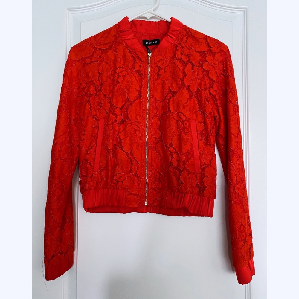 Bebe Floral Embroidered Bomber Jacket